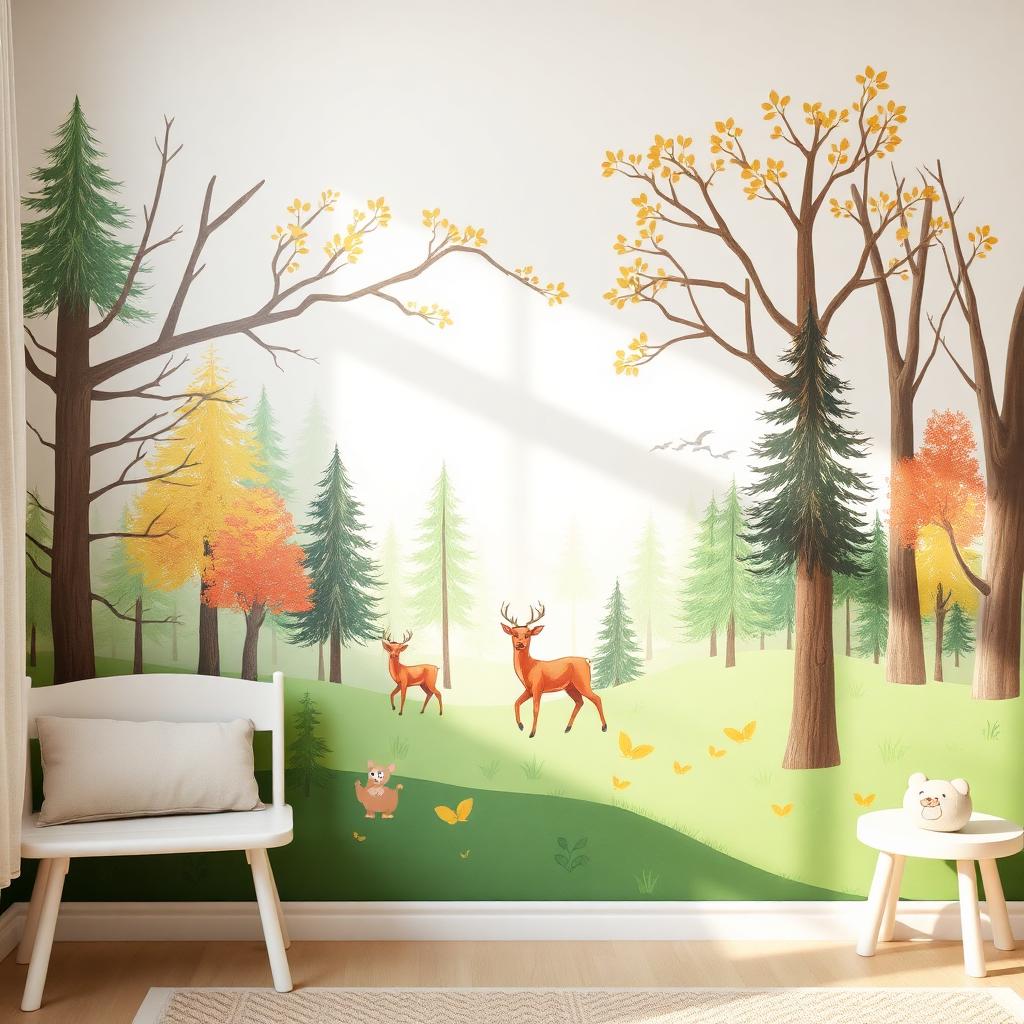Kinderzimmer mit verspieltem Wandmotiv