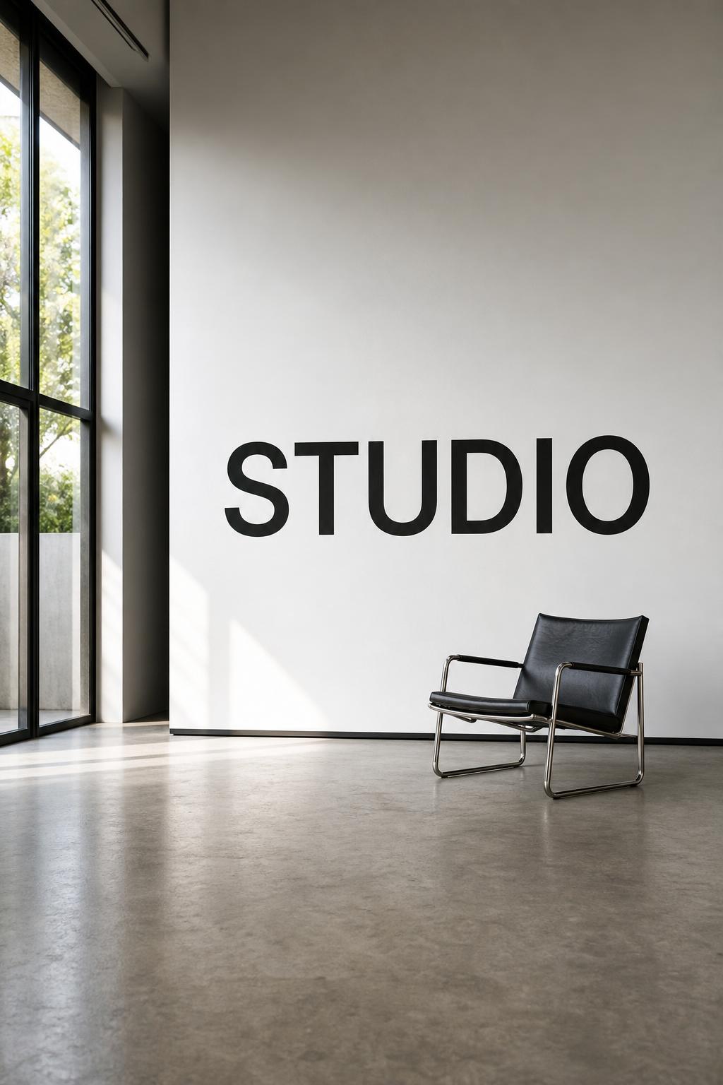 Großer Schriftzug auf Studio-Wand